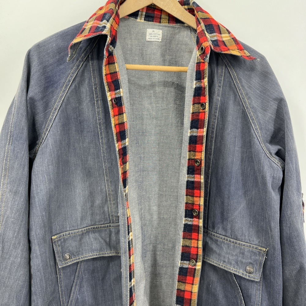 Vintage‎ Fingerhut Utility Chore Denim Jacket Flannel Collar Accent XL - Picture 9 of 12